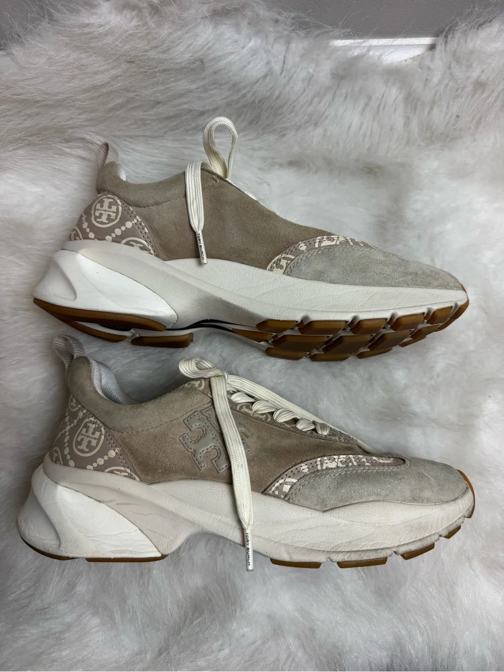 Tory Burch Suede Monogram Good Luck Trainer Chunky Sneaker